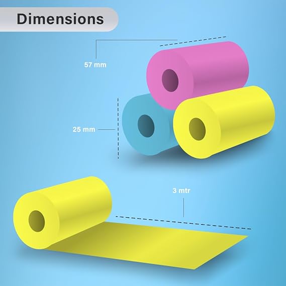 Non Sticky Thermal Paper Rolls, Non Adhesive Continuous 57mm Width Thermal Paper, 2 inch Thermal Paper for Mini Thermal Printer (MultiColour-57mm Width - Continuous Non Sticky Roll-Pack of 6)