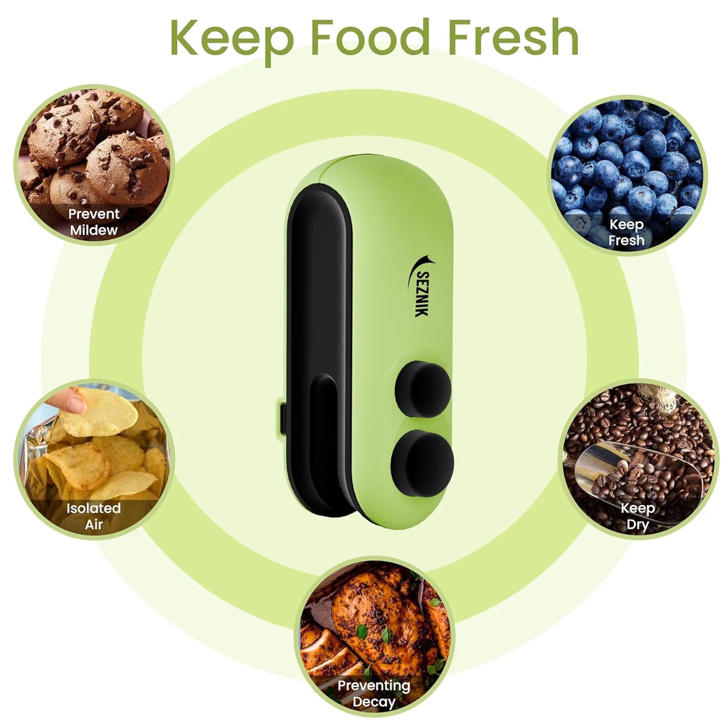 Seznik Portable Mini Sealing Machine, Handheld Packet Sealer for Food, Snacks, Chips, Fresh Storage, Plastic Bags Sealing Machine, 1 YEAR Warranty (Dark Green)