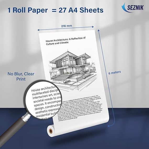 Seznik A4 Thermal Paper Roll, Printing Paper, 210 x Φ30mm, 2 Rolls, 8 inch Paper for A4 Portable Thermal Printer (A4 Rolled Thermal Paper)