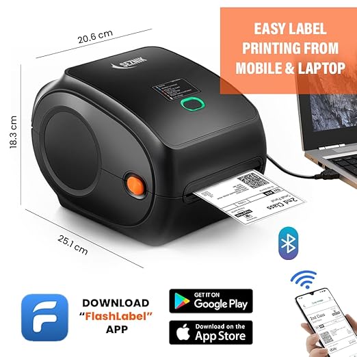 Shakti Shipping Label Printer | 4×6 Label & Adjustable Label Size Print | Bluetooth, USB Connect| Inkless Thermal | Print from Mobile, Laptop| Does Not Support Seller Flex | 1Year Warranty