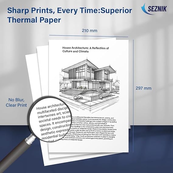 Seznik A4 Thermal Papers, Printing Paper, 210 mm width, 200 Sheets, 8 inch Paper for A4 Portable Thermal Printer (A4 Thermal Paper)