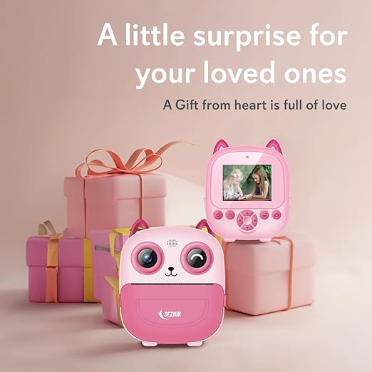 SEZNIK Mini Camera Printer, Click Photo Print, Inkless, Bluetooth HD Print, Android, iOS. Instant Print (Neo-Pink)