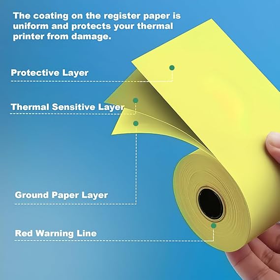 Non Sticky Thermal Paper Rolls, Non Adhesive Continuous 57mm Width Thermal Paper, 2 inch Thermal Paper for Mini Thermal Printer (MultiColour-57mm Width - Continuous Non Sticky Roll-Pack of 6)