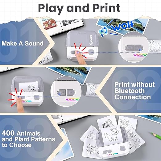 SEZNIK Mini Printer, Inkless, Thermal, Bluetooth, Portable Printer, Compatible Android, iOS Mobile. 1 Year Warranty (Echo-Stone Gray)