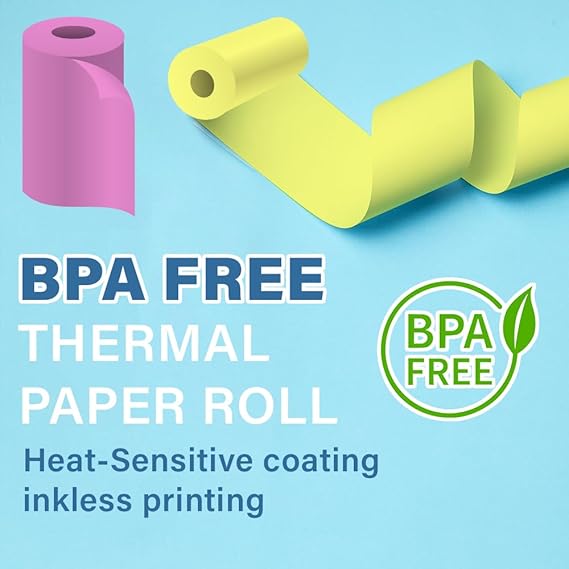 Non Sticky Thermal Paper Rolls, Non Adhesive Continuous 57mm Width Thermal Paper, 2 inch Thermal Paper for Mini Thermal Printer (MultiColour-57mm Width - Continuous Non Sticky Roll-Pack of 6)