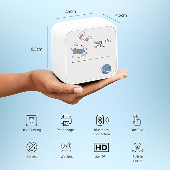 SEZNIK Mini Printer, Inkless, Thermal, Bluetooth, Portable Printer, Compatible Android, iOS Mobile. 1 Year Warranty (MiniX-White))