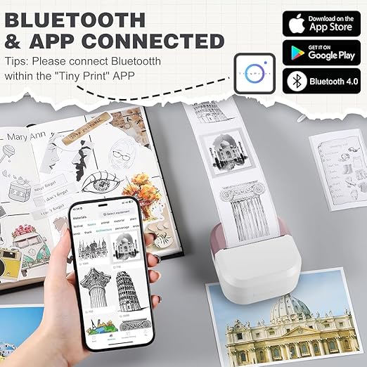 SEZNIK Mini Printer, Inkless, Thermal, Bluetooth, Portable Printer, Compatible Android, iOS Mobile. 1 Year Warranty (EON-Stealth Velvet)
