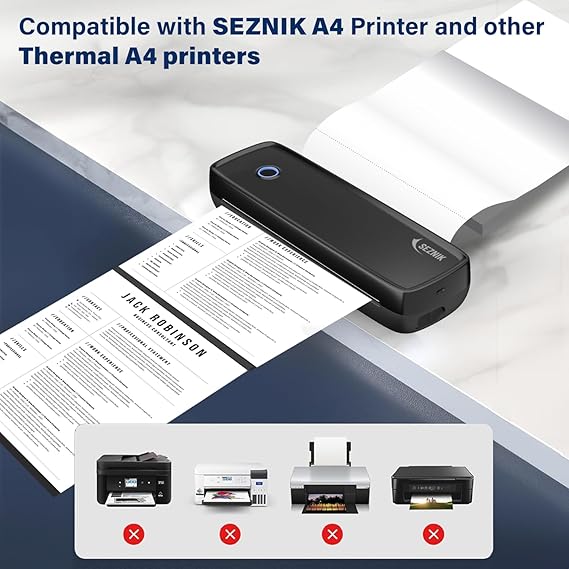 Seznik A4 Thermal Papers, Printing Paper, 210 mm width, 200 Sheets, 8 inch Paper for A4 Portable Thermal Printer (A4 Thermal Paper)