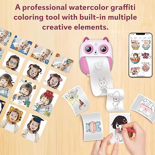 SEZNIK Mini Camera Printer, Click Photo Print, Inkless, Bluetooth HD Print, Android, iOS. Instant Print (Neo-Pink)