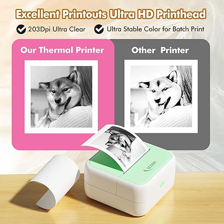 SEZNIK Mini Printer, Inkless, Thermal, Bluetooth, Portable Printer, Compatible Android, iOS Mobile. 1 Year Warranty (MiniX-Green)