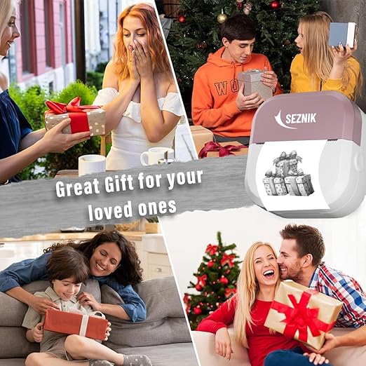 SEZNIK Mini Printer, Inkless, Thermal, Bluetooth, Portable Printer, Compatible Android, iOS Mobile. 1 Year Warranty (EON-Stealth Velvet)
