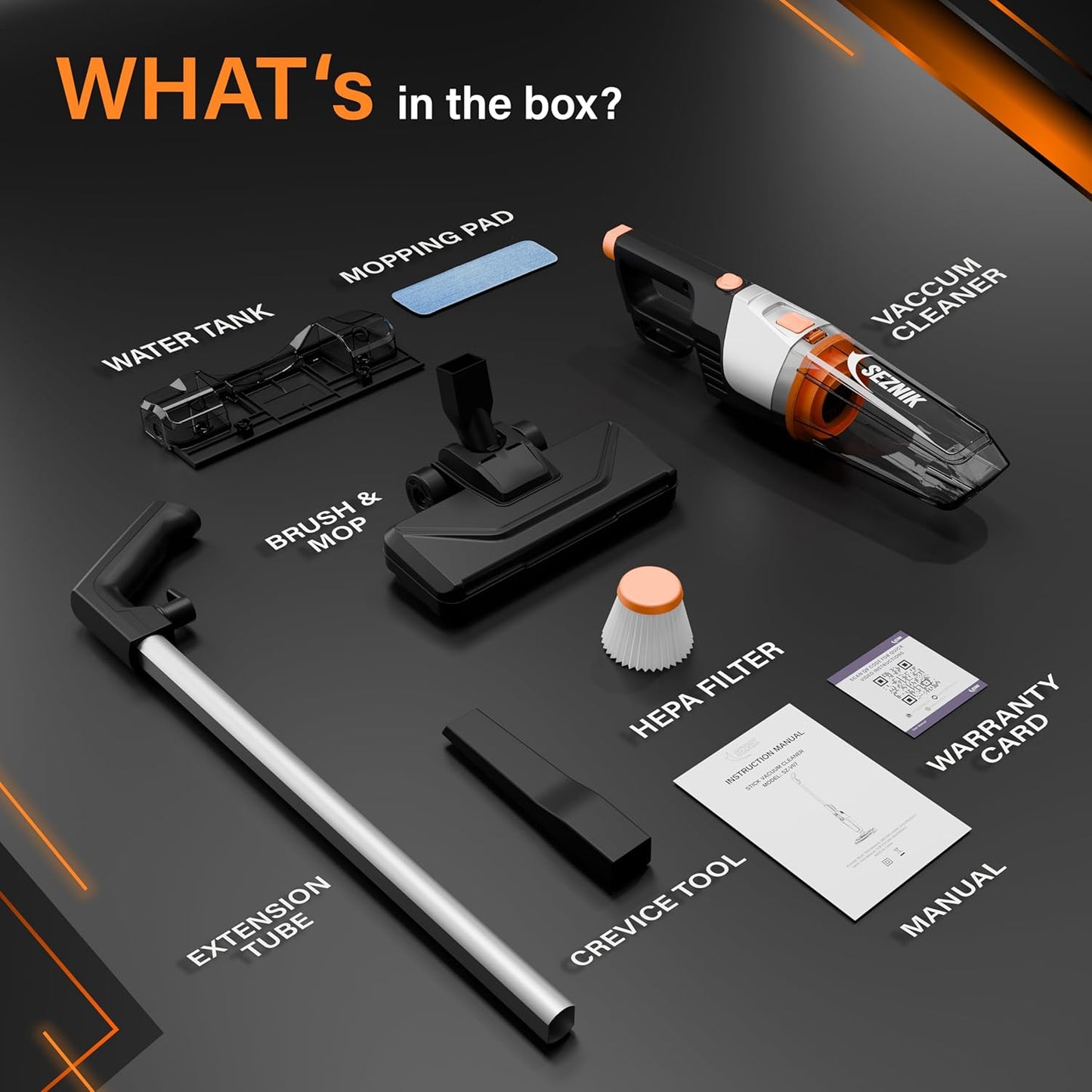 SEZNIK Vacuum Cleaner for Home Use Wet and Dry | Wet Spills & Floor Mopping + Dry Vacuuming | Turbo Sweep 3-in-1 Handheld Vacuum Cleaner | Corded, 600W, 20kpa Suction | 200ml Water Tank (SZ-V07)