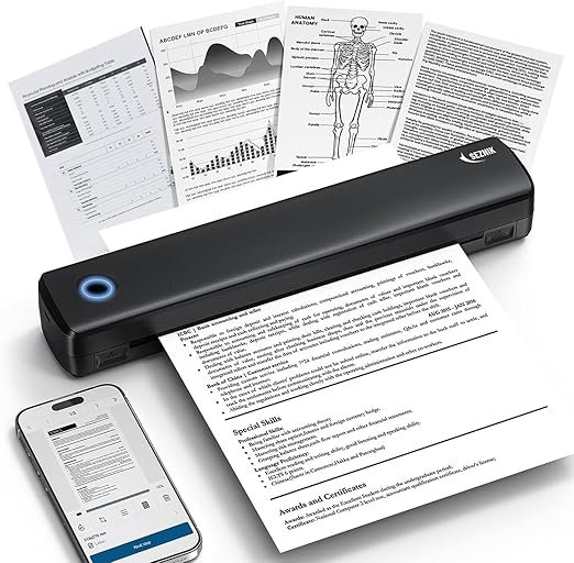 Portable A4 Printer, Bluetooth, Inkless Thermal Printer | USB, Bluetooth Compatible with Android iOS Laptop | 1 Year Warranty (Lite-203DPI-Black)