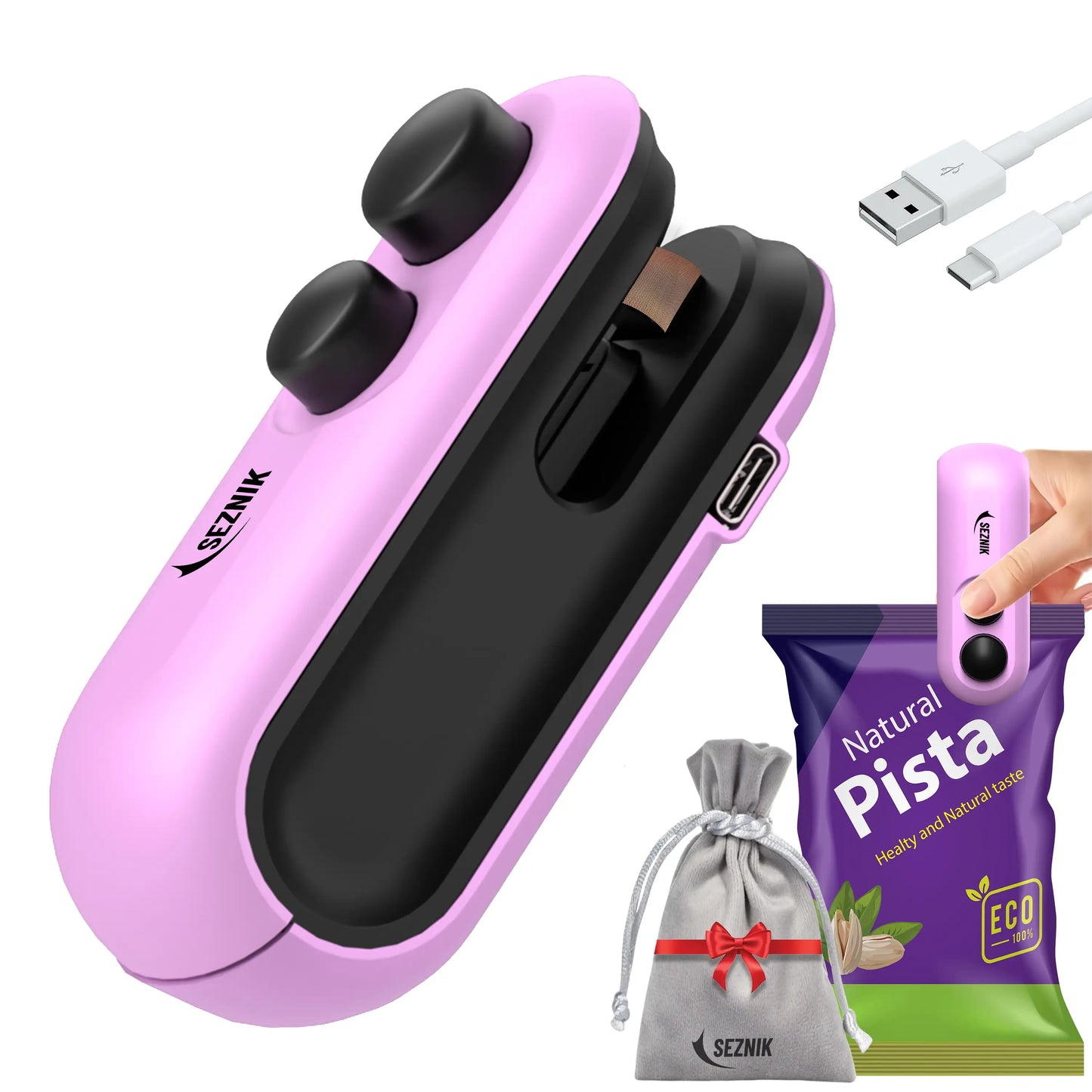 Seznik Portable Mini Sealing Machine, Handheld Packet Sealer for Food, Snacks, Chips, Fresh Storage, Plastic Bags Sealing Machine, 1 YEAR Warranty (Purple)