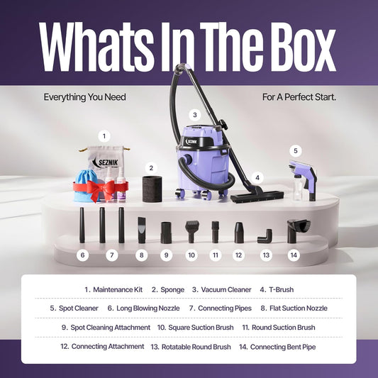 What Comes Inside the SEZNIK Mighty Wet and Dry Vacuum Cleaner for Home