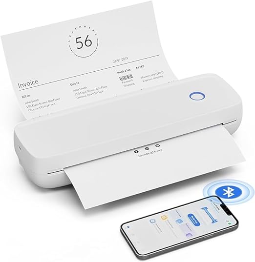 SEZNIK Portable Wireless Inkless A4 Paper Printer | Portable Mini Printer | USB, Bluetooth Printer Compatible with Android iOS Mobile Laptop |1Year Warranty (Classic-203dpi-White)
