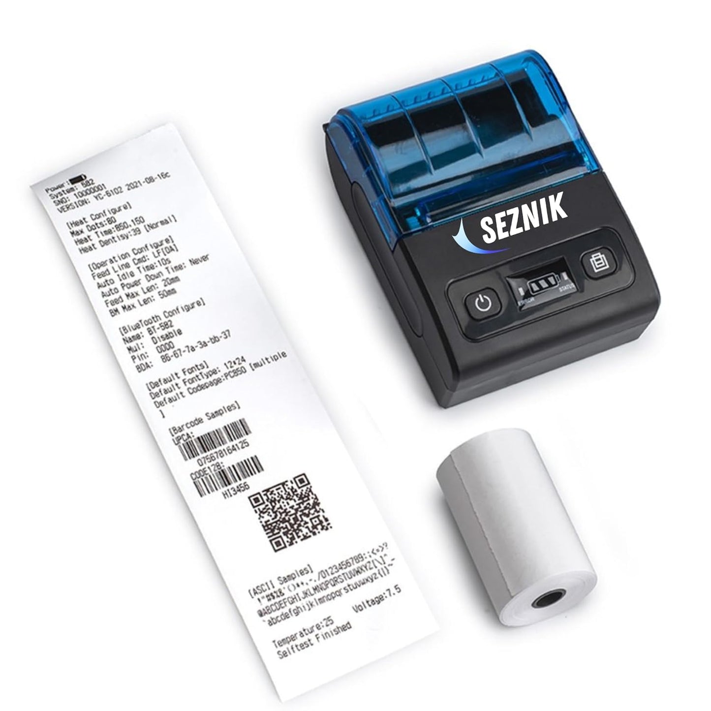 SEZNIK Bluetooth Receipt Printer 58 mm | Rechargeble Inkless Thermal Receipt Printer | Mobile, Desktop Compatible (Receipt Printer - 1)