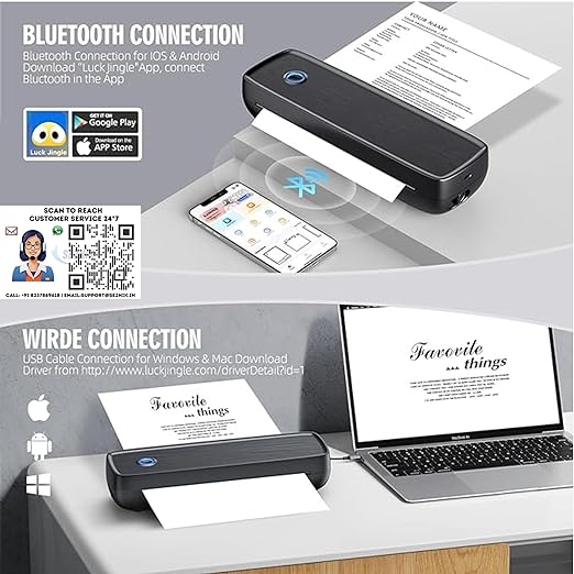 SEZNIK Portable Wireless Inkless A4 Paper Printer | Portable Mini Printer | USB, Bluetooth Printer Compatible with Android iOS Mobile Laptop |1Year Warranty (Classic-203dpi-White)