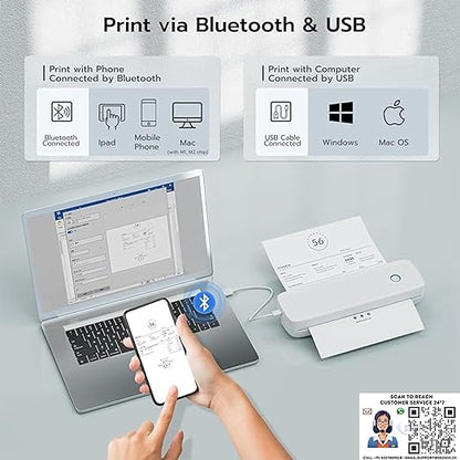 SEZNIK Portable Wireless Inkless A4 Paper Printer | Portable Mini Printer | USB, Bluetooth Printer Compatible with Android iOS Mobile Laptop |1Year Warranty (Classic-203dpi-White)