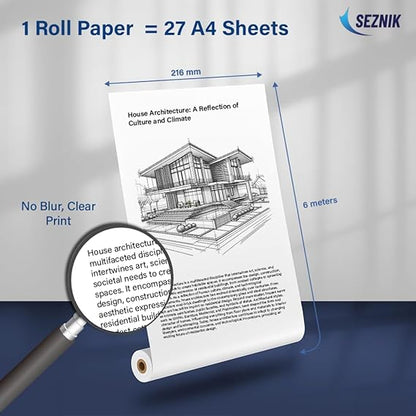 Seznik A4 Thermal Paper Roll, Printing Paper, 210 x Φ30mm, 2 Rolls, 8 inch Paper for A4 Portable Thermal Printer (A4 Rolled Thermal Paper)