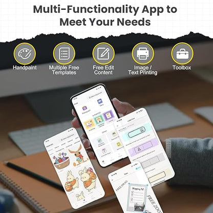 SEZNIK Mini Printer, Inkless, Thermal, Bluetooth, Portable Printer, Compatible Android, iOS Mobile. 1 Year Warranty (Echo-GoldenYellow)