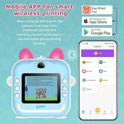 SEZNIK Mini Camera Printer, Click Photo Print, Inkless Bluetooth HD Print | Compatible with Android, iOS Mobile. Instant Print Pictures, Labels | 1 Year Warranty by SEZNIK (Mini-B40-Blue)