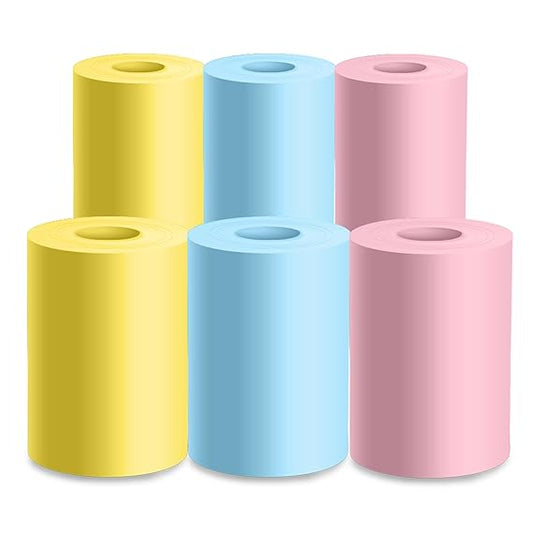 Non Sticky Thermal Paper Rolls, Non Adhesive Continuous 57mm Width Thermal Paper, 2 inch Thermal Paper for Mini Thermal Printer (MultiColour-57mm Width - Continuous Non Sticky Roll-Pack of 6)