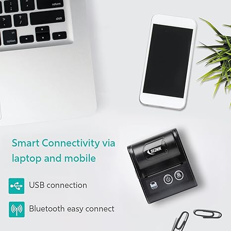 Veer Bluetooth+USB Thermal Receipt Printer 58 mm | Rechargeable Inkless | Mobile, Desktop Compatible (Veer - Receipt Printer)