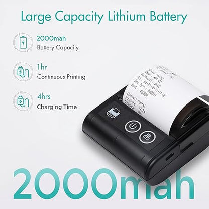 Veer Bluetooth+USB Thermal Receipt Printer 58 mm | Rechargeable Inkless | Mobile, Desktop Compatible (Veer - Receipt Printer)