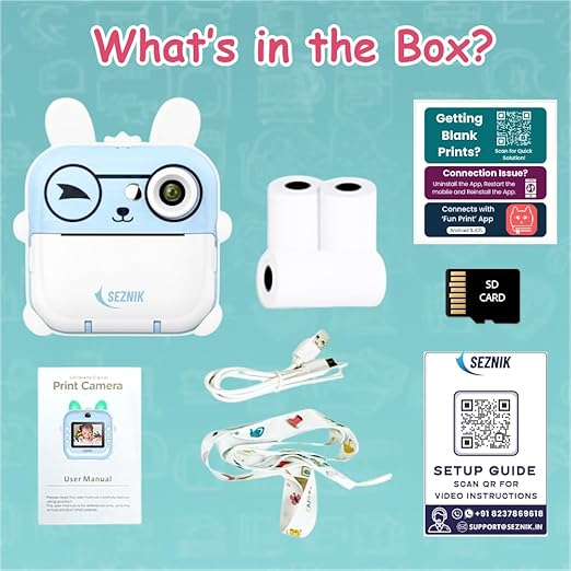 SEZNIK Mini Camera Printer, Click Photo Print, Inkless Bluetooth HD Print | Compatible with Android, iOS Mobile. Instant Print Pictures, Labels | 1 Year Warranty by SEZNIK (Mini-B40-Blue)