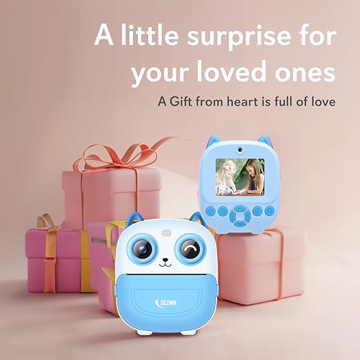 SEZNIK Mini Camera Printer, Click Photo Print, Inkless, Bluetooth HD Print, Android, iOS. Instant Print (Neo-Blue)