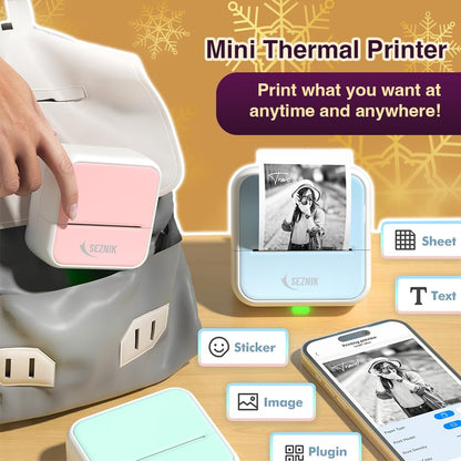 SEZNIK Mini Printer, Inkless, Thermal, Bluetooth, Portable Printer, Compatible Android, iOS Mobile. 1 Year Warranty (MiniX-Pink)