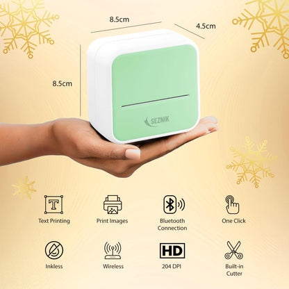 SEZNIK Mini Printer, Inkless, Thermal, Bluetooth, Portable Printer, Compatible Android, iOS Mobile. 1 Year Warranty (MiniX-Green)