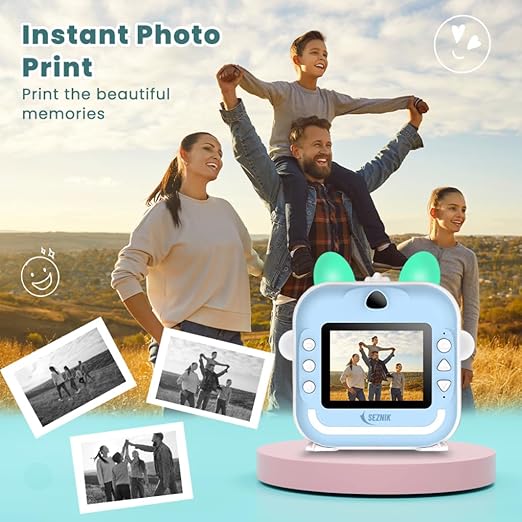 SEZNIK Mini Camera Printer, Click Photo Print, Inkless Bluetooth HD Print | Compatible with Android, iOS Mobile. Instant Print Pictures, Labels | 1 Year Warranty by SEZNIK (Mini-B40-Blue)
