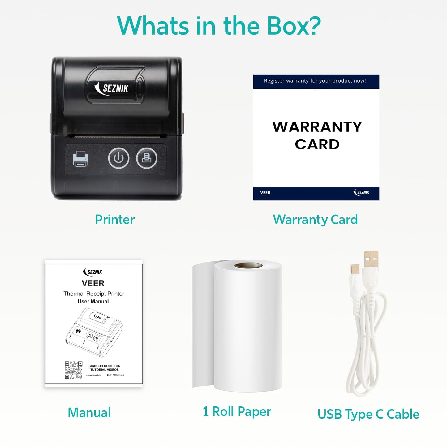 Veer Bluetooth+USB Thermal Receipt Printer 58 mm | Rechargeable Inkless | Mobile, Desktop Compatible (Veer - Receipt Printer)