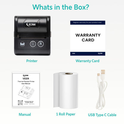 Veer Bluetooth+USB Thermal Receipt Printer 58 mm | Rechargeable Inkless | Mobile, Desktop Compatible (Veer - Receipt Printer)