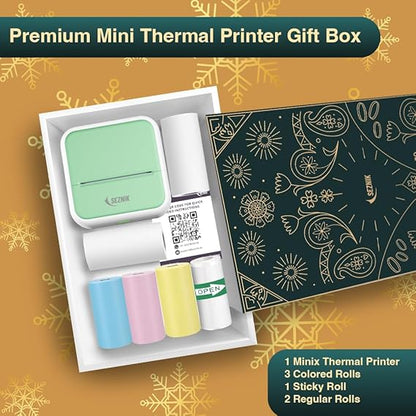 SEZNIK Mini Printer, Inkless, Thermal, Bluetooth, Portable Printer, Compatible Android, iOS Mobile. 1 Year Warranty (MiniX-Green)