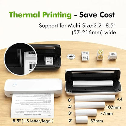 SEZNIK Portable Wireless Inkless A4 Paper Printer | Portable Mini Printer | USB, Bluetooth Printer Compatible with Android iOS Mobile Laptop |1Year Warranty (Classic-203dpi-White)