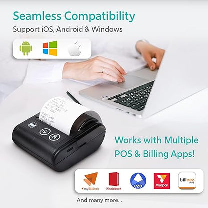 Veer Bluetooth+USB Thermal Receipt Printer 58 mm | Rechargeable Inkless | Mobile, Desktop Compatible (Veer - Receipt Printer)