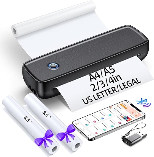 SEZNIK Portable A4 Printer, Wireless, Inkless for Professionals,Tavel | Mini Printer | USB, Bluetooth Printer Compatible with Android iOS Laptop | 1 Year Warranty (Classic-203dpi-Black)