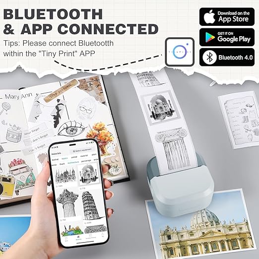 SEZNIK Mini Printer, Inkless, Thermal, Bluetooth, Portable Printer, Compatible Android, iOS Mobile. 1 Year Warranty (EON-PhantomBlue)