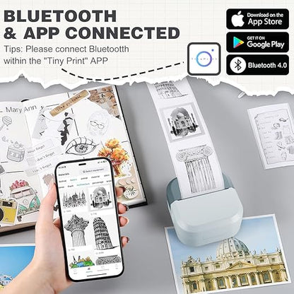 SEZNIK Mini Printer, Inkless, Thermal, Bluetooth, Portable Printer, Compatible Android, iOS Mobile. 1 Year Warranty (EON-PhantomBlue)