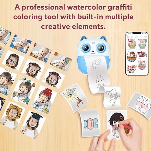SEZNIK Mini Camera Printer, Click Photo Print, Inkless, Bluetooth HD Print, Android, iOS. Instant Print (Neo-Blue)
