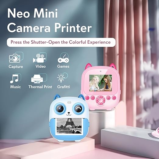 SEZNIK Mini Camera Printer, Click Photo Print, Inkless, Bluetooth HD Print, Android, iOS. Instant Print (Neo-Pink)
