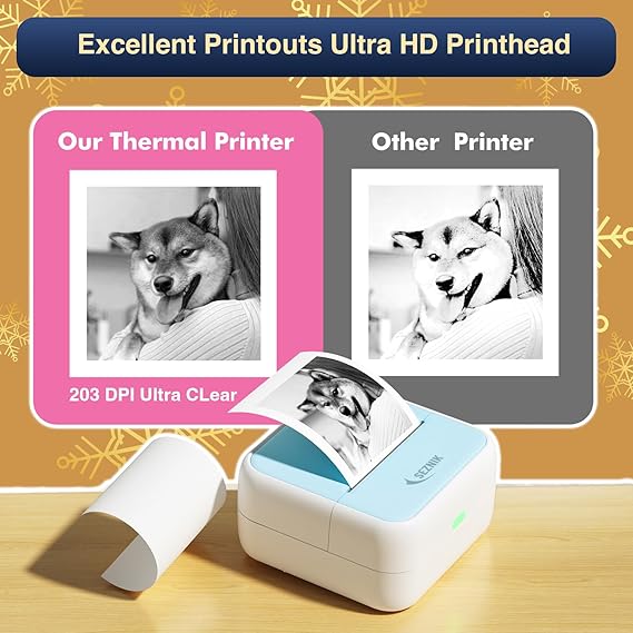 SEZNIK Mini wireless Monochrome Home Inkjet Printers, Inkless, Bluetooth, Portable Pocket Printer, Compatible With Android, Ios Mobile. 1 Year Warranty (Minix-Blue)