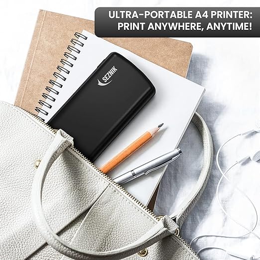 Portable A4 Printer, Bluetooth, Inkless Thermal Printer | USB, Bluetooth Compatible with Android iOS Laptop | 1 Year Warranty (Lite-203DPI-Black)