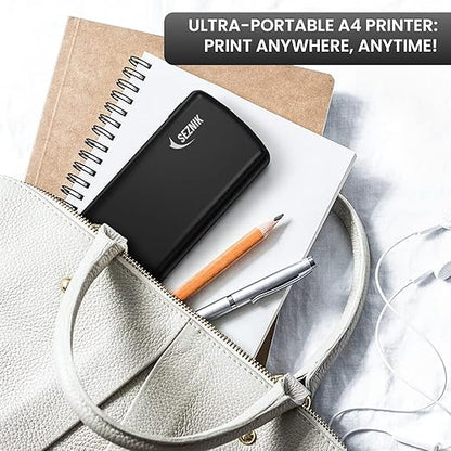 Portable A4 Printer, Bluetooth, Inkless Thermal Printer | USB, Bluetooth Compatible with Android iOS Laptop | 1 Year Warranty (Lite-203DPI-Black)
