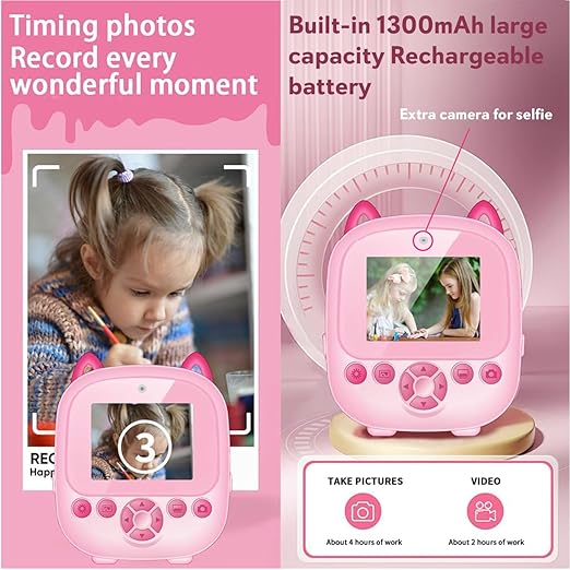 SEZNIK Mini Camera Printer, Click Photo Print, Inkless, Bluetooth HD Print, Android, iOS. Instant Print (Neo-Pink)