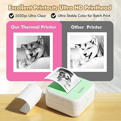 SEZNIK Mini Printer, Inkless, Thermal, Bluetooth, Portable Printer, Compatible Android, iOS Mobile. 1 Year Warranty (MiniX-Green)