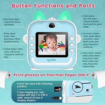 SEZNIK Mini Camera Printer, Click Photo Print, Inkless Bluetooth HD Print | Compatible with Android, iOS Mobile. Instant Print Pictures, Labels | 1 Year Warranty by SEZNIK (Mini-B40-Blue)
